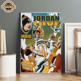 Jordan Love Green Bay Packers NFL Go Pack Go Art by Brian Kong Poster Canvas