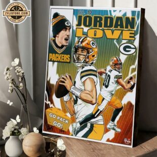 Jordan Love Green Bay Packers NFL Go Pack Go Art by Brian Kong Poster Canvas