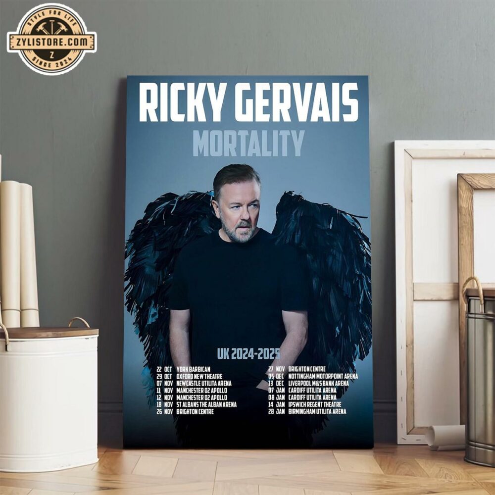 Ricky Gervais Mortality 2024-2025 UK Tour Poster Canvas